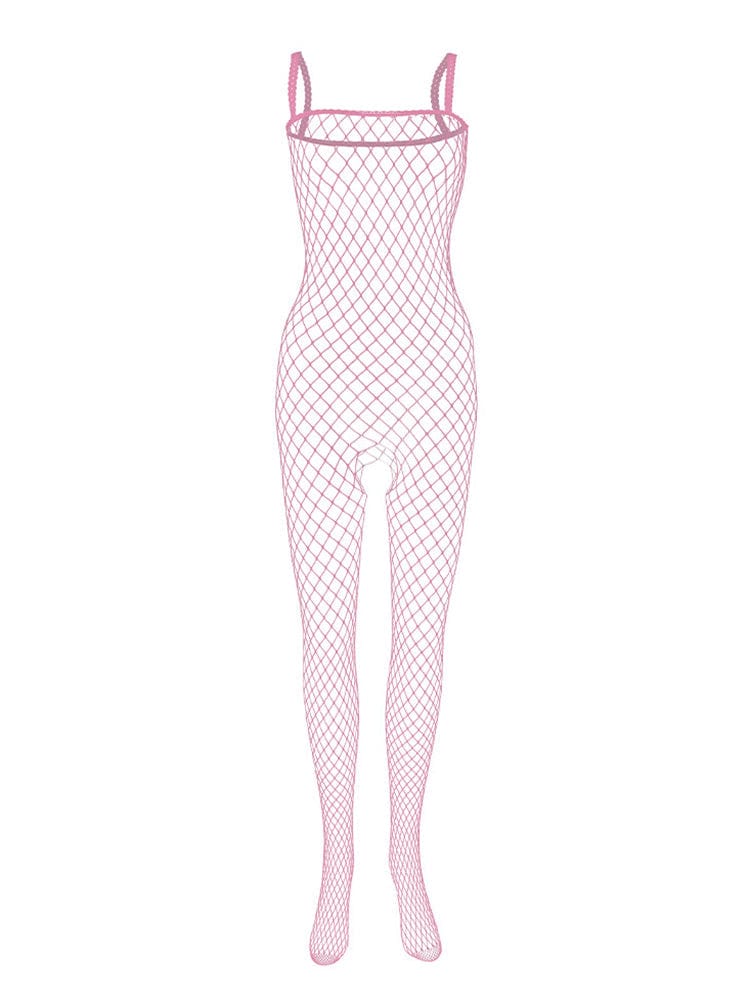 menaful Pink / One Size Men's Open Crotch Mesh Bodysuit