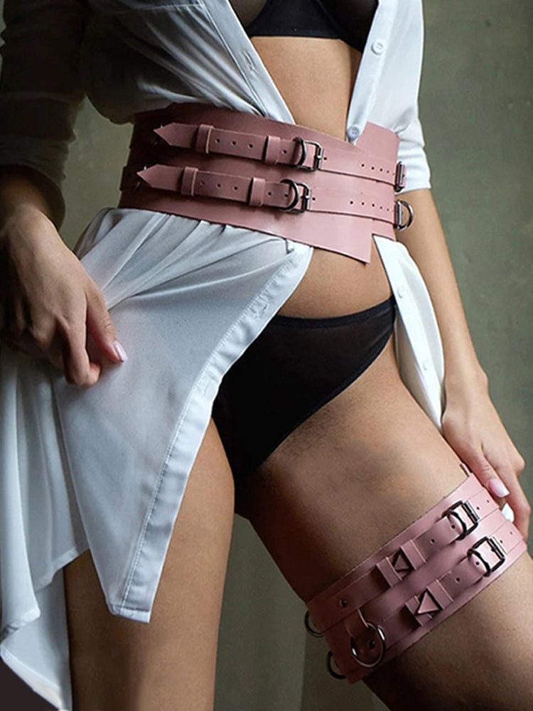 menaful Pink / One Size Sexy Belt Leg Ring Set