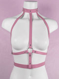 menaful Pink / One Size Women's Leather Bondage Harness