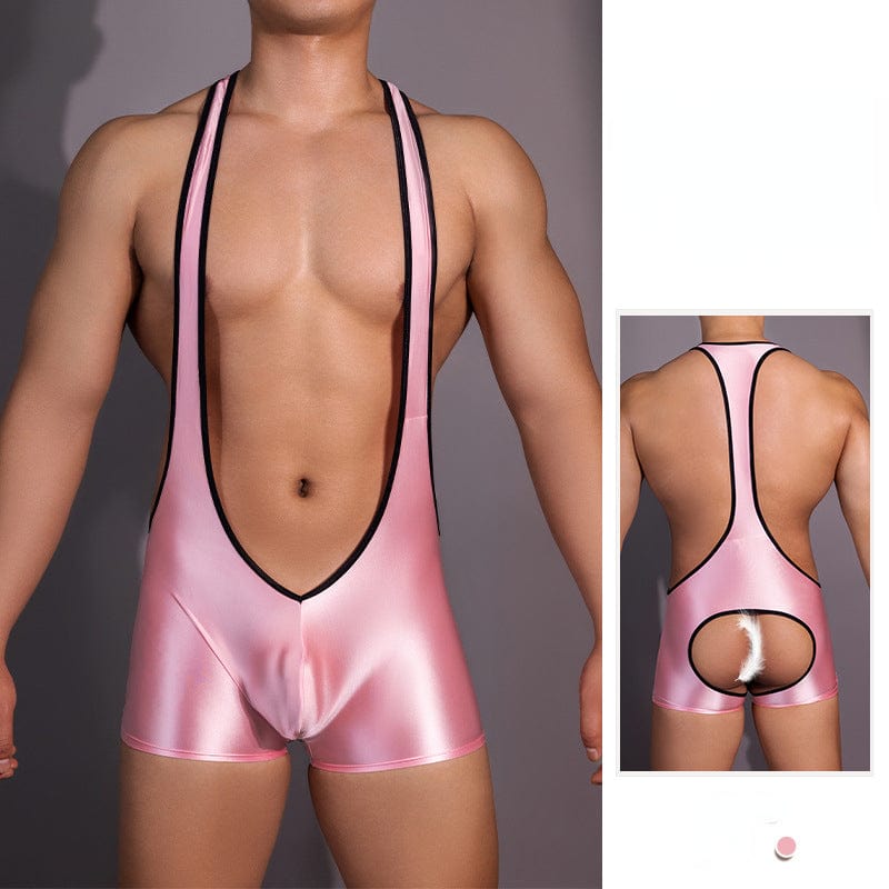 Menaful™ pink / onesize Men's Sexy Suspenders Bodysuit with Butt Cutout