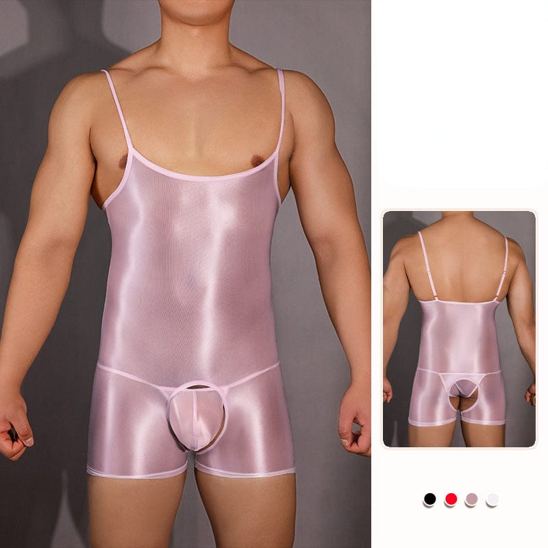 Menaful™ pink / onesize Men's Ultra Stretch Open Crotch Suspenders Bodysuit