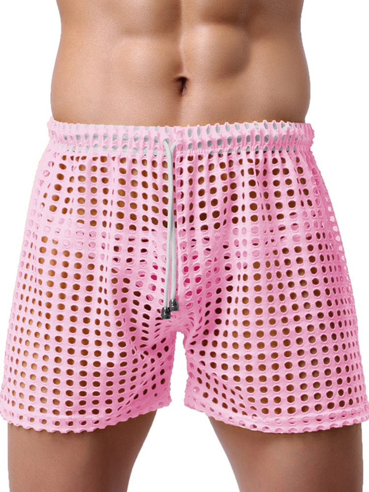 menaful Pink / S Men's Loose Sexy Mesh Shorts