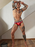 menaful Polyester Sexy U Convex Low Waist Faux Leather Briefs