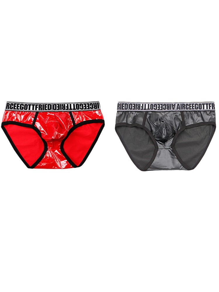 menaful Polyester Sexy U Convex Low Waist Faux Leather Briefs