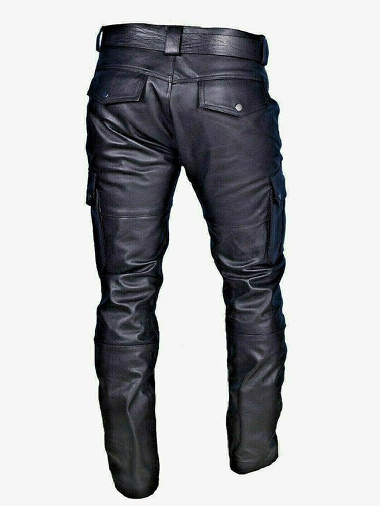 menaful Pu Strap Men's Casual Leather Pants