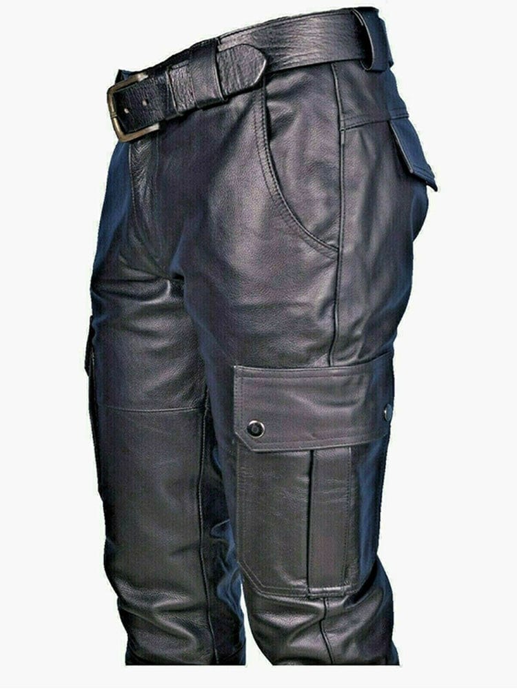 menaful Pu Strap Men's Casual Leather Pants