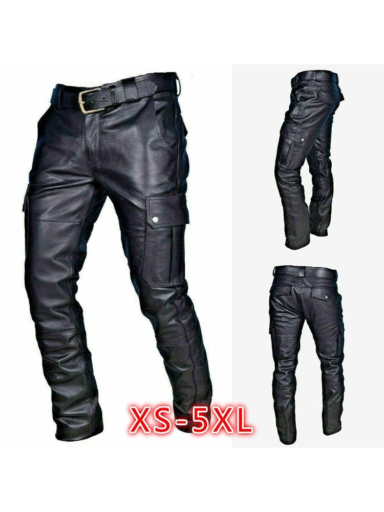 menaful Pu Strap Men's Casual Leather Pants