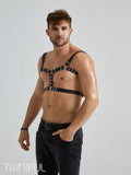 menaful Punk Men's Studded Chest Strap - Black