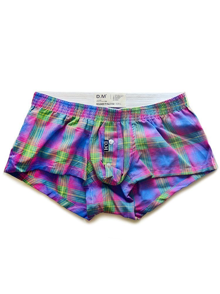 menaful Purple / M Breathable Checkered Home Boxer Briefs