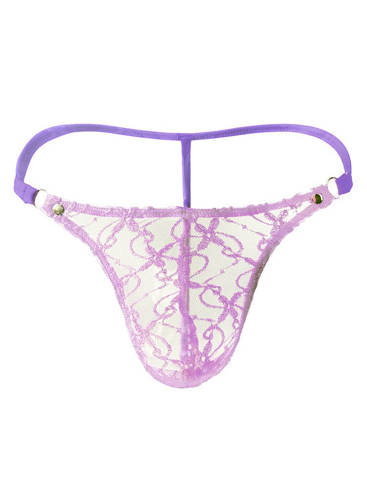 menaful Purple / One Size Fits All-Flat Waist 32 cm Men's Sexy Transparent Mesh Thong