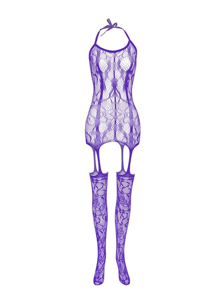 menaful Purple / One Size Front And Rear Cutout Sock Bodysuit