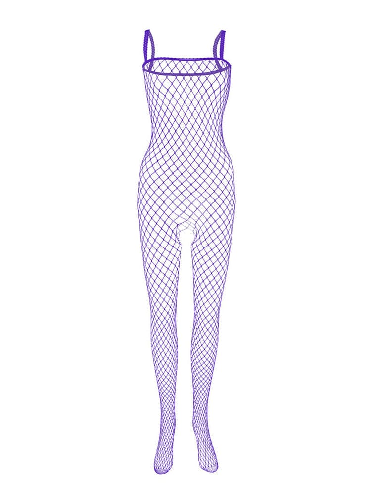 menaful Purple / One Size Men's Open Crotch Mesh Bodysuit