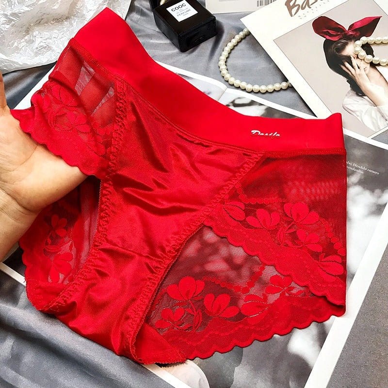 Menaful™ red / L Men's high-end luxury lace breathable mesh cotton briefs