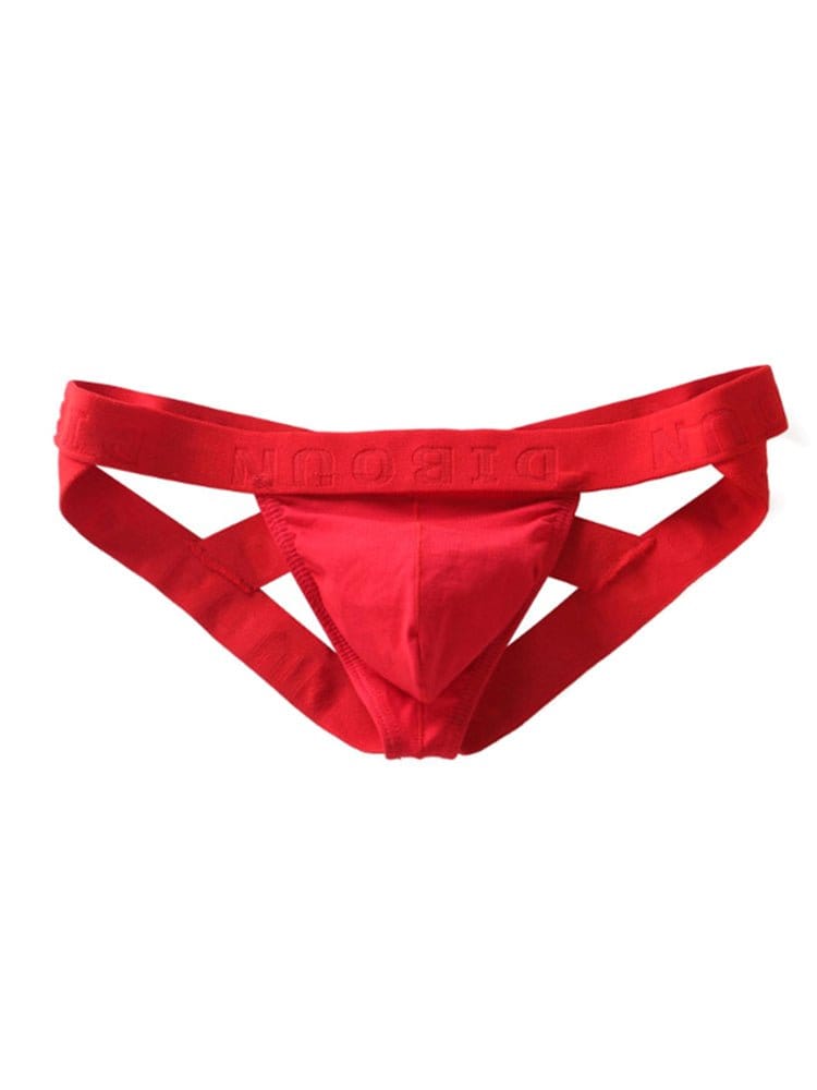 menaful Red / M Cotton U Bulge Pouch Double Jockstrap