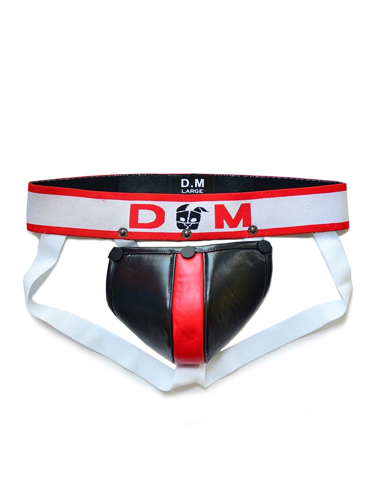 menaful Red / M Detachable Button Leather Jockstrap