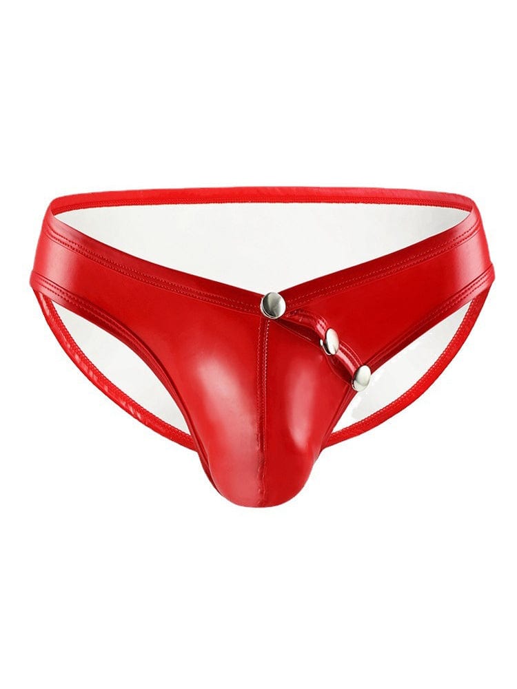 menaful Red / M Faux Leather Sexy U Convex Briefs