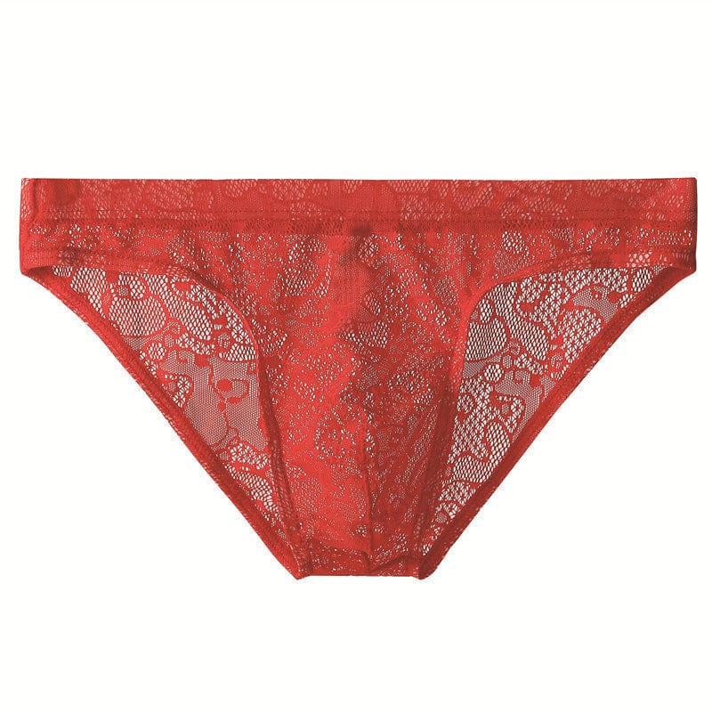 menaful Red / M Lace Sheer Briefs