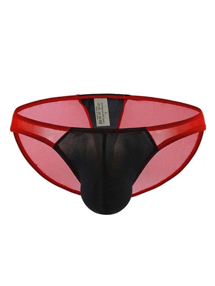 menaful Red / M Men's Ice Silk Mesh Colorblock Briefs