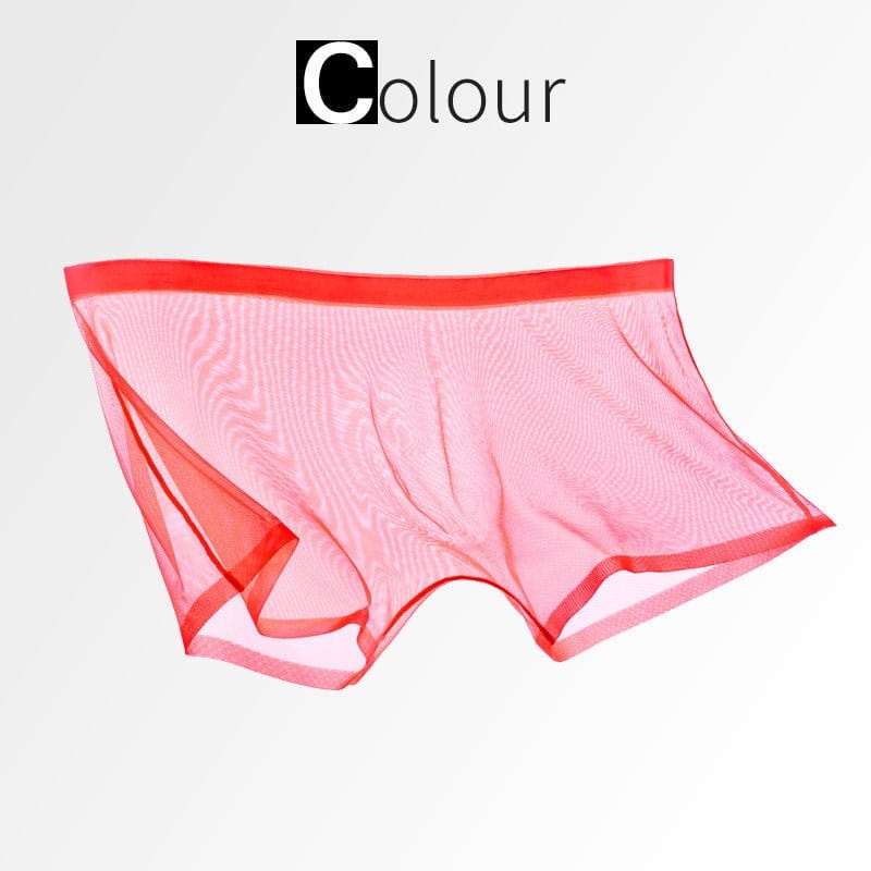 Menaful™ red / M Men's Ice Silk Sexy Mesh Full Transparent Boxer Shorts