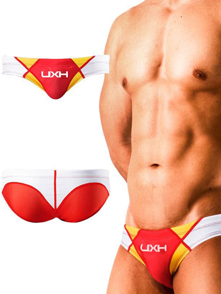 menaful Red / M Men's Sexy Fashion Patchwork Triangle Swim Briefs