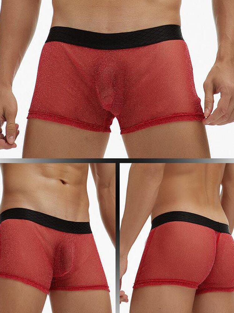 menaful Red / M Men's Sheer Mesh Pouch Boxer