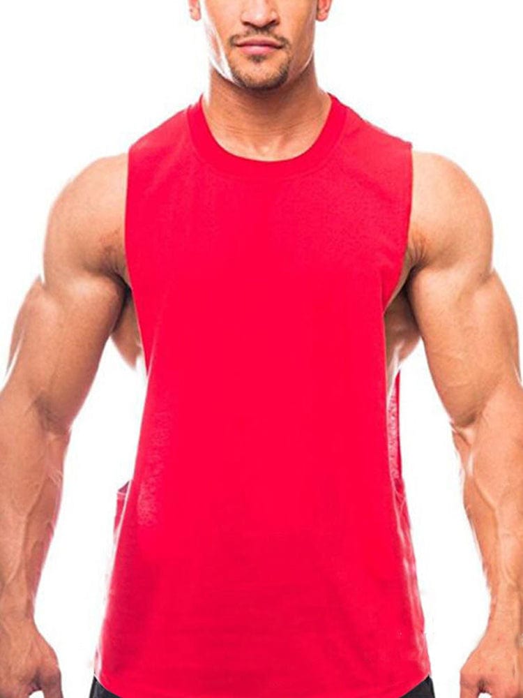 menaful Red / M Men's Solid Color Sports Fitness Vest