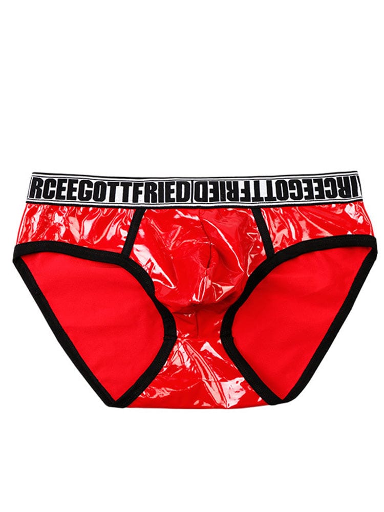 menaful Red / M Polyester Sexy U Convex Low Waist Faux Leather Briefs