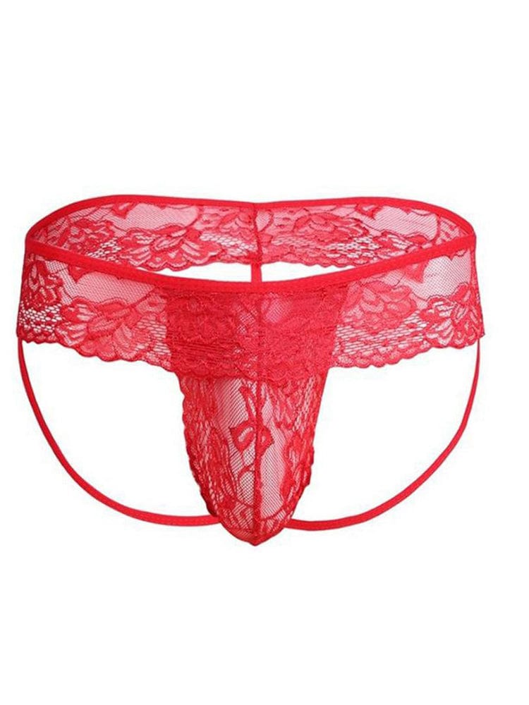 menaful Red / M Sexy Men's Lace Erotic Thong