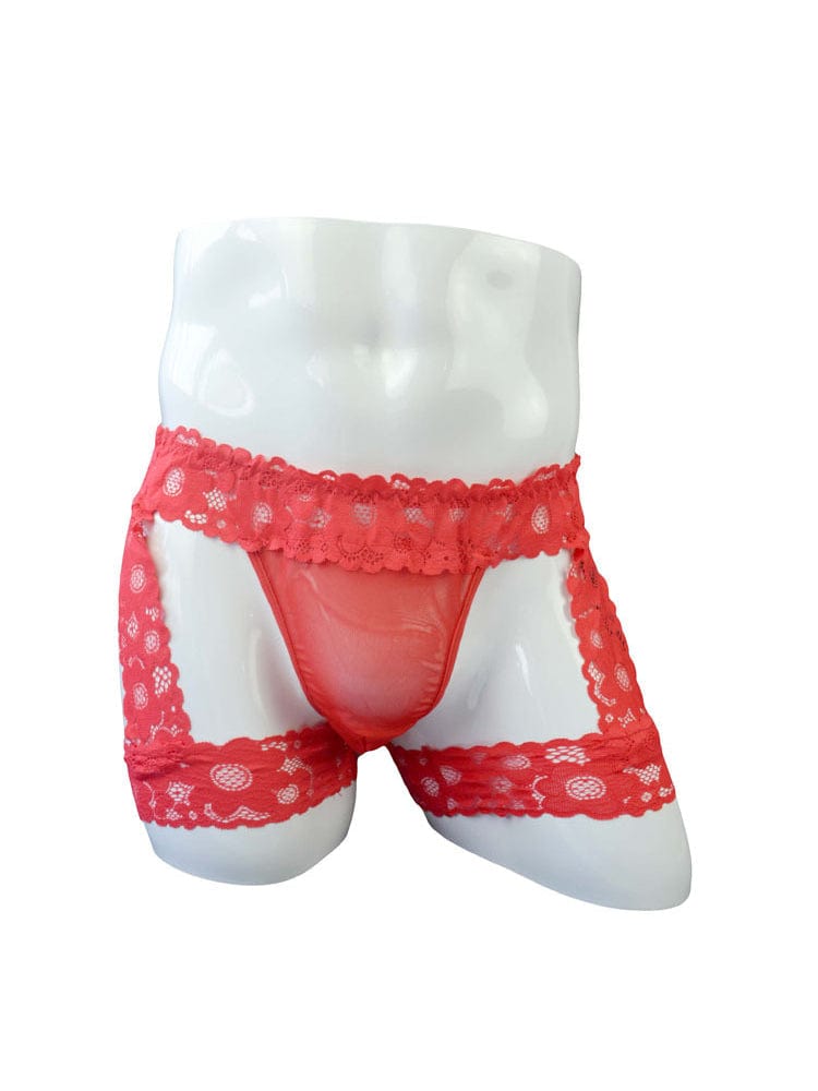 menaful Red Men's Lace Thongs