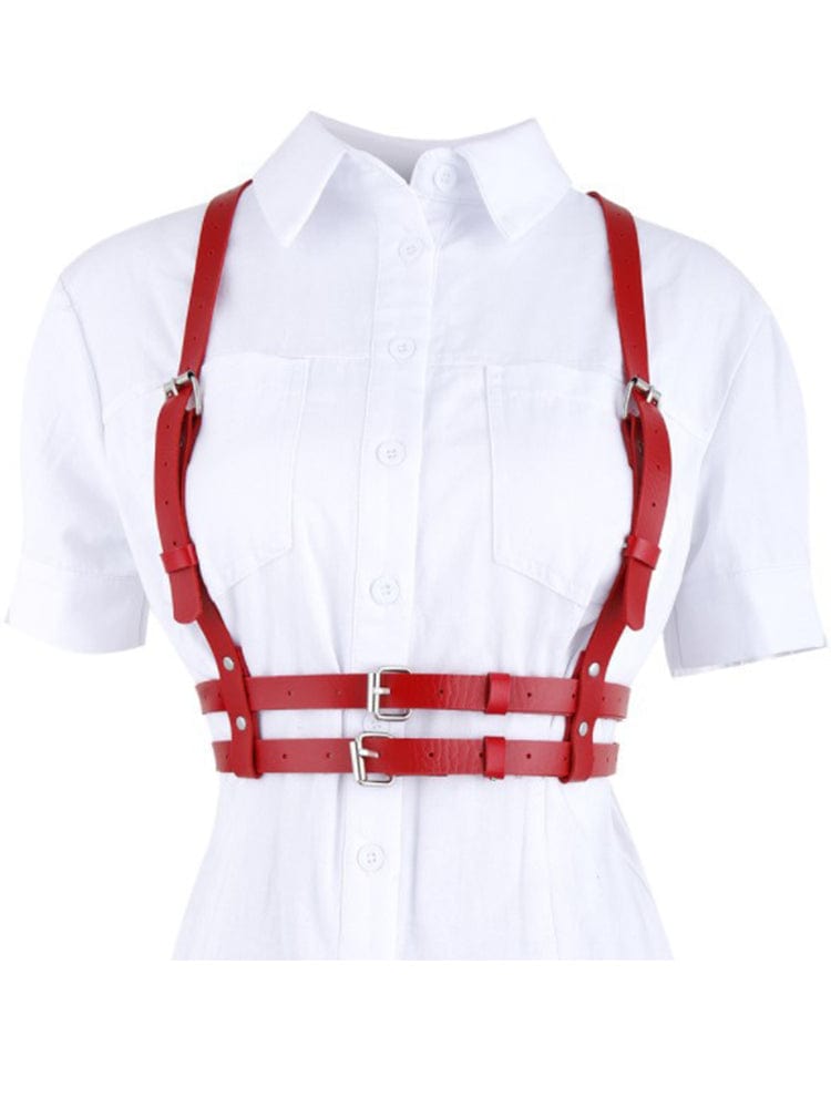 menaful Red / One Size Double Leather Belt Restraint Harness