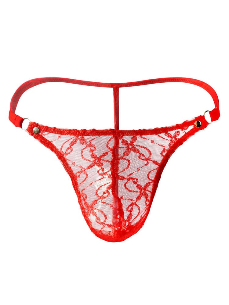 menaful Red / One Size Fits All-Flat Waist 32 cm Men's Sexy Transparent Mesh Thong