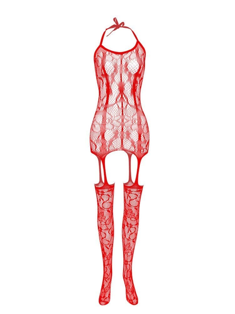 menaful Red / One Size Front And Rear Cutout Sock Bodysuit