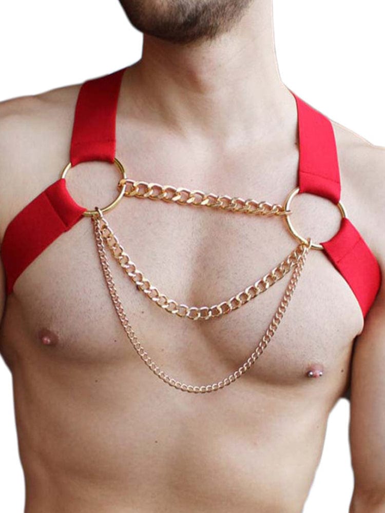 menaful Red / One Size Men's Chain Bondage Strap Harness