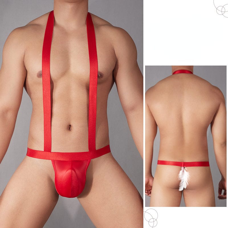 Menaful™ red / one-size Men's Elastic Thong with Suspenders