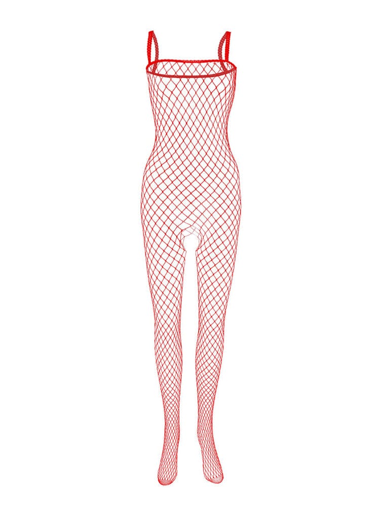 menaful Red / One Size Men's Open Crotch Mesh Bodysuit