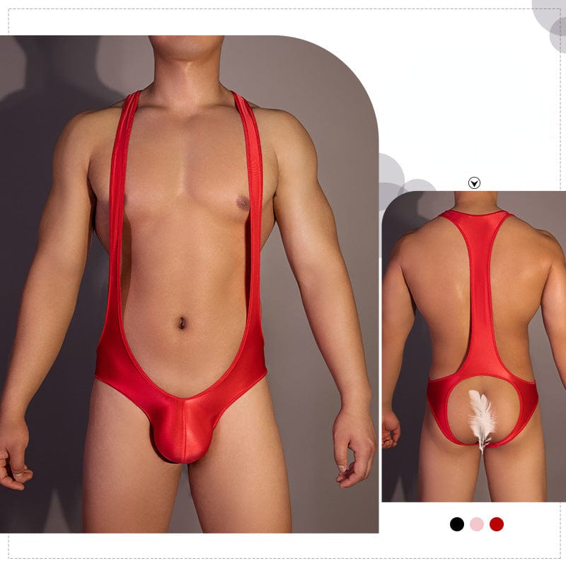 Menaful™ red / onesize Men's Sexy Exposed Butt Suspenders Bodysuit