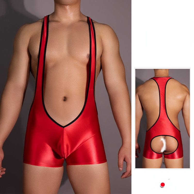 Menaful™ red / onesize Men's Sexy Suspenders Bodysuit with Butt Cutout