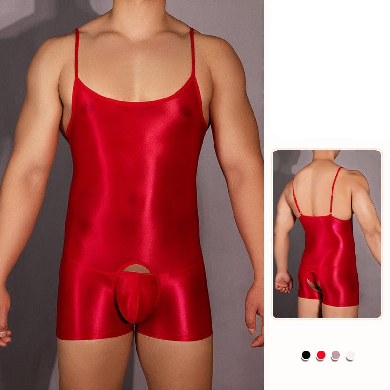 Menaful™ red / onesize Men's Ultra Stretch Open Crotch Suspenders Bodysuit