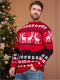 Menaful™ red / S Men's Christmas Reindeer Jacquard Long Sleeve Sweater