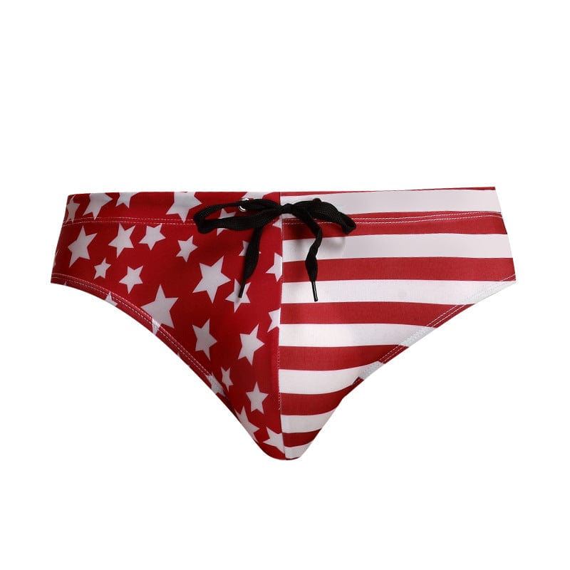 Menaful™ red / S Men's Flag Print Beach Swimming Briefs