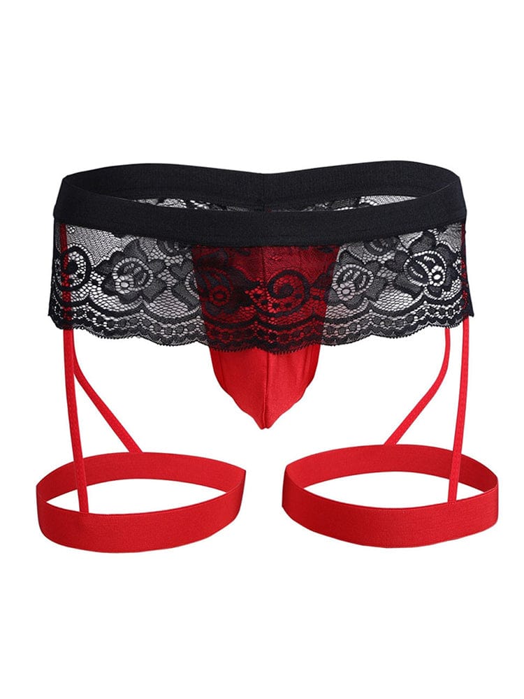 menaful Red / S Men's Lace Three Point Thong