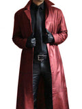 menaful Red / S Men's Long PU Leather Overcoat