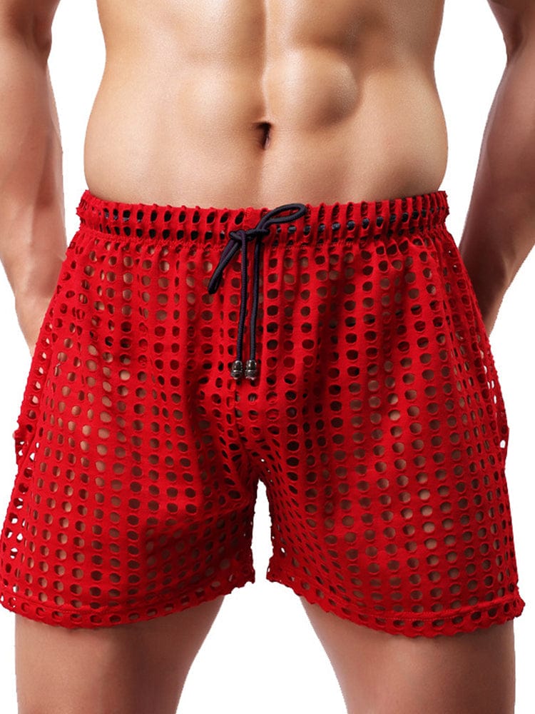 menaful Red / S Men's Loose Sexy Mesh Shorts