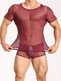 menaful Red / S Men's Mesh Lightweight Sexy Lingerie Set