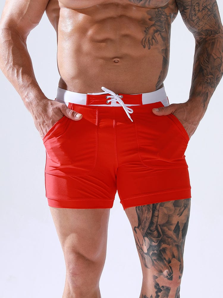 menaful Red / S Men's Nylon Solid Color Swim Trunks