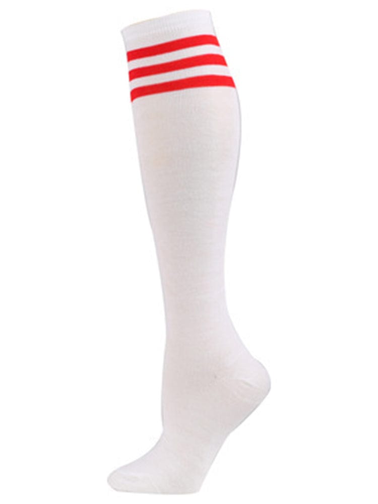 menaful Red Stripes / One Size Striped White Crew Sports Socks