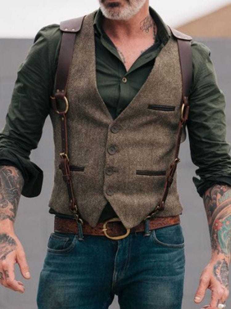 menaful Retro Fashion Open Pocket Vest