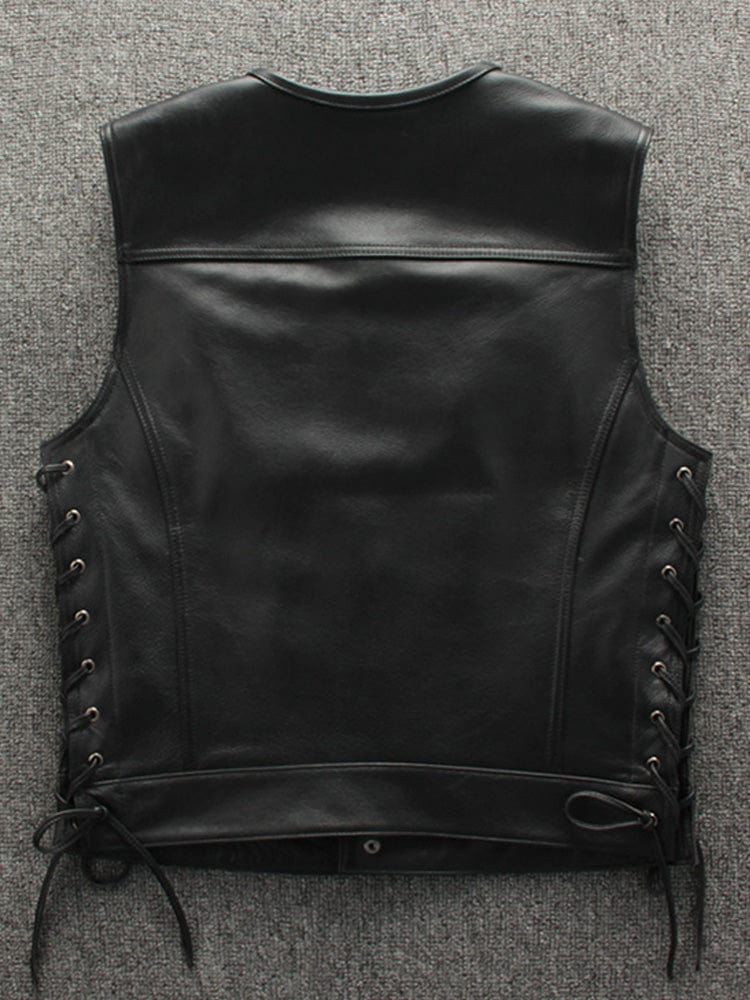 menaful Rock Motorcycle Vest In Top-Grain Leather