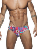 menaful Rose Red / M Men's Printed Sexy Cup Triangle Swim Briefs