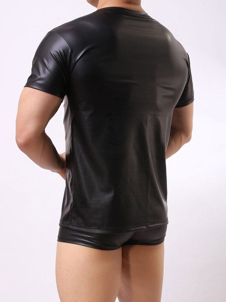 menaful Round Neck Summer Leather Shirt